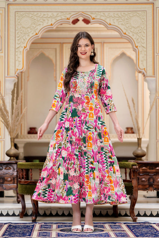 Women's Pure Viscose Rayon Floral Print Straight Kurti - Multicoloured